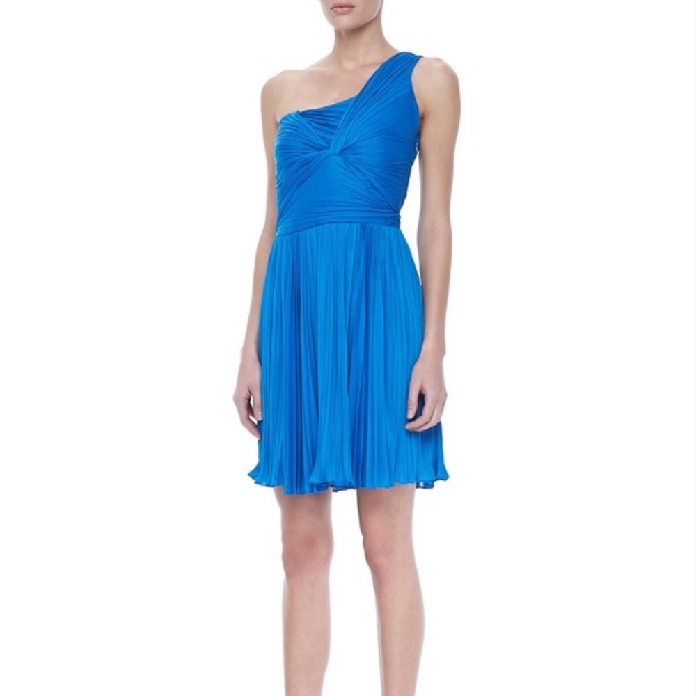 NWT Halston Heritage One-Shoulder Draped Pleated Mini  Dress Aquamarine Size 10